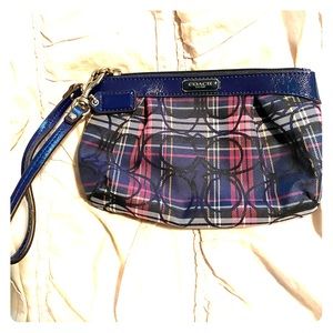 Navy Plaid Coach Wristlet